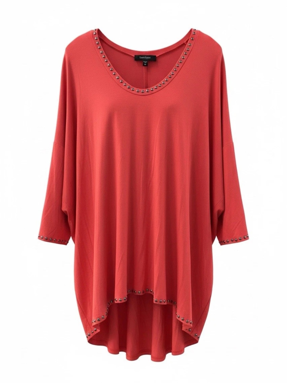 Karen Kane Red Studded Tunic Blouse Plus Size 3X Stretch Scoop Neck 3/4 Sleeve